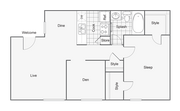 1 BR x 1 BA with Den - A Floorplan