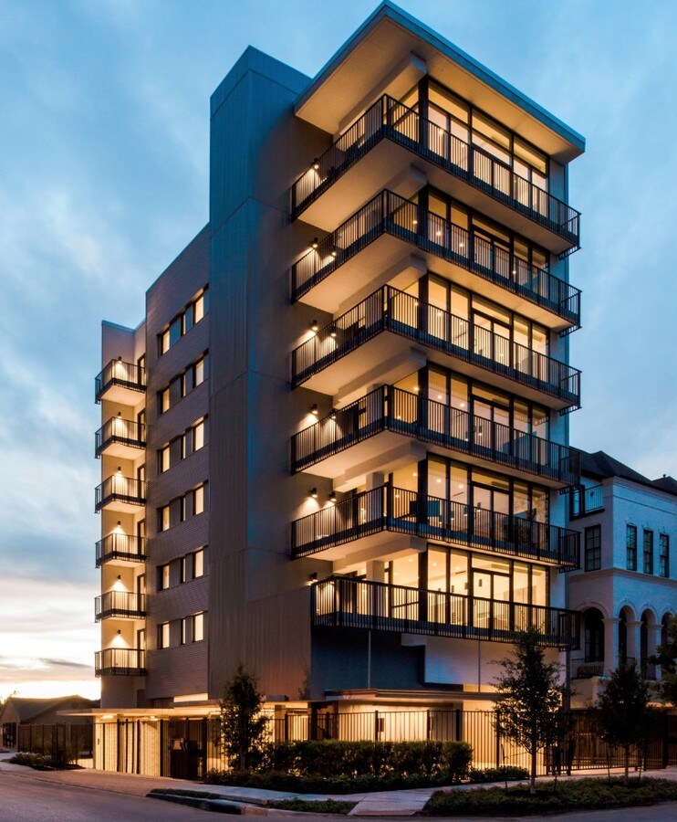View from Morningside Dr - The Moderne Rice Village Apartments