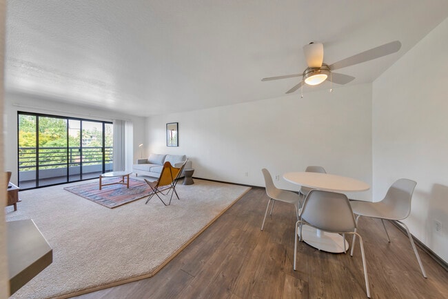 Furnished+ apartment homes include a dining set (Representative Image – exact items and style of furnishings may vary)