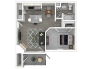 Chic open-plan layout with a spacious bedroom, modern kitchen, cozy living area, and luxurious bathroom.