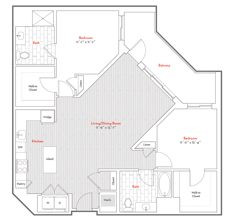 Floor Plan - 2 Bed  2 Bath-2-A