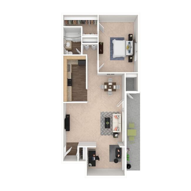 The Oak: Beds - 1: Baths - 1: SqFt Range - 878 to 878