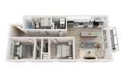 Plan C1 | 2 bedroom, 1 bathroom