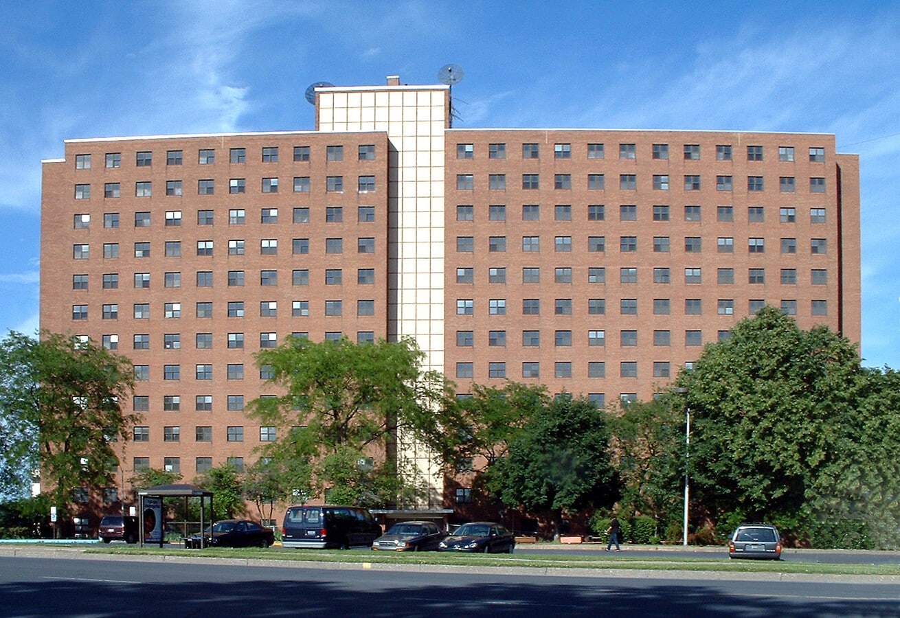 View from the southwest across Sixth Street - Jackson Towers Apartments
