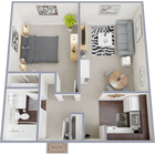 A2 - One bedroom, one bath, 600 square foot apartment