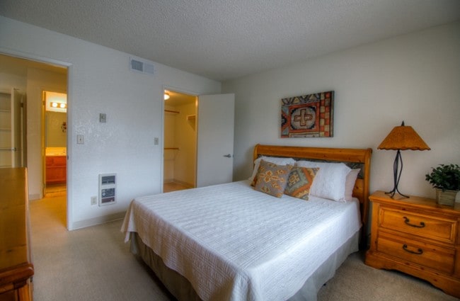 Habitación con 1 dormitorio y 1 baño. - Mountain View Villa Apartments