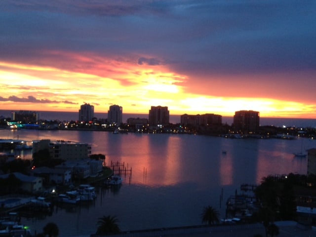 Sunset over Clearwater Beach from the balcony - 400 Island Way Condo