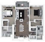 The Jewell, 2/2, 1062 SF with balcony/patio
