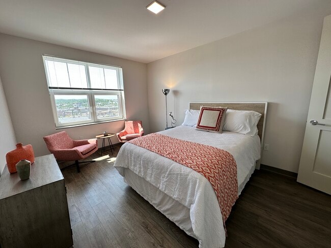 Bedroom in the one bedroom apartment - Red Oak at 409 Elm Street Apartments