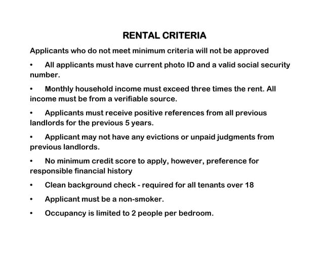 Rental criteria