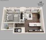 One Bed One Bath 740 sqft