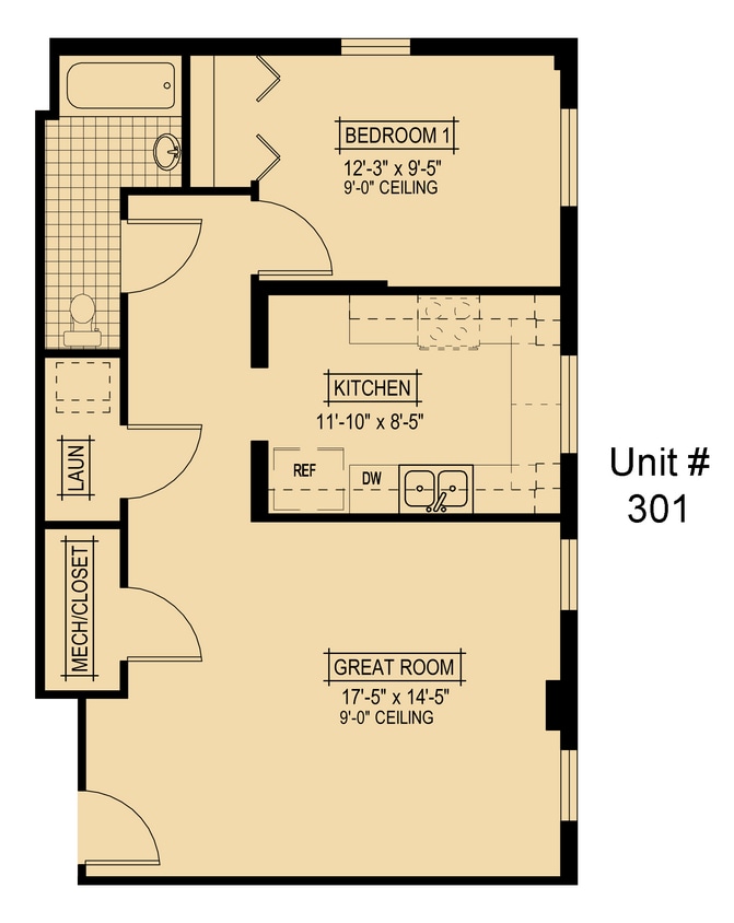 Floor Plan - Tapps: 1 Bedroom