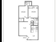 Plano de planta de dos habitaciones dos baños