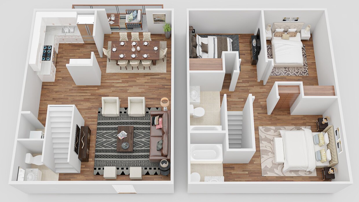Floor Plan - 3BR 2.5BA - 1250sqft