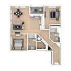 Apartamento de 2 habitaciones y 2 baños, B2, 1197 pies cuadrados.