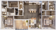 Explore this sleek apartment layout with an emphasis on modern design and convenience.