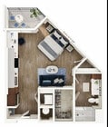Explore this chic urban apartment, designed for modern living and convenience.