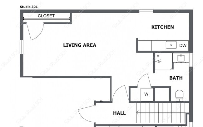 Open Floorplan - 9 Pulaski St Unit Studio Third Floor