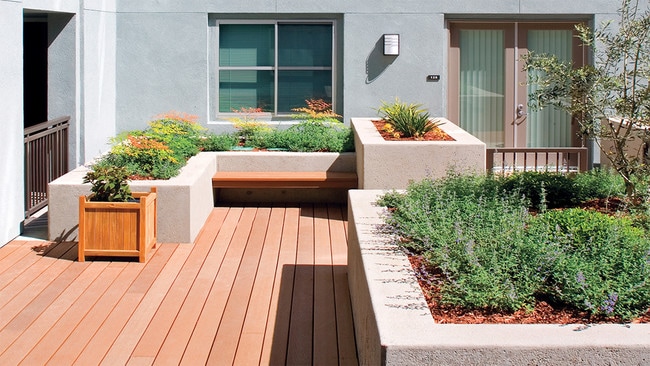 Many homes offer private patios with courtyard access