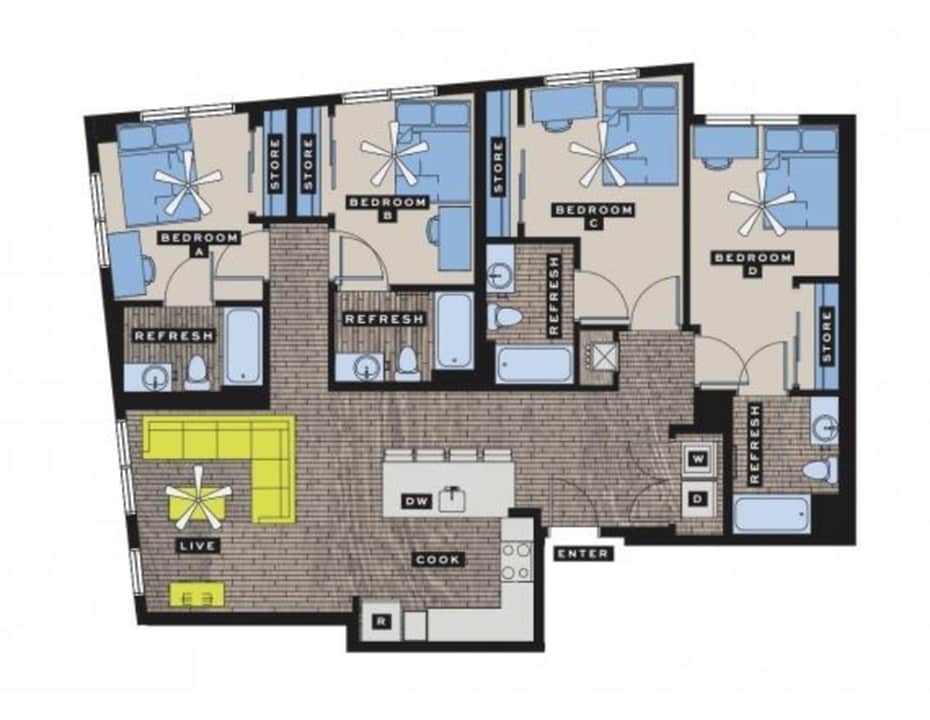 Explore this spacious floor plan with four bedrooms and a modern open living concept. - 4x4 Deluxe