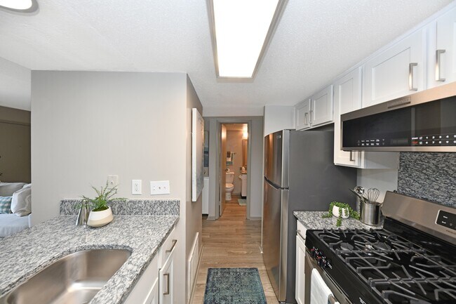 Bright kitchen with modern cabinetry and granite counters
