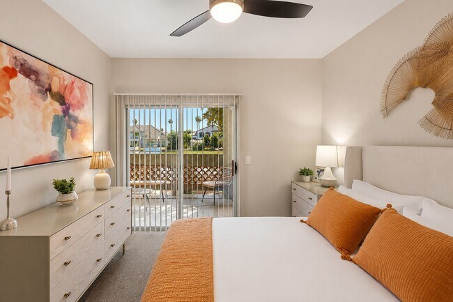 Step into serene elegance at Serena Shores. This beautifully designed bedroom features modern decor, natural light, and a private balcony overlooking lush landscapes. Ideal for relaxation and comfort. Schedule your tour today!