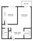 1x1A | Plano de planta de 1 dormitorio
