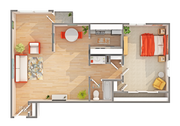 1BR x 1BA with Sunrise View - B Floorplan