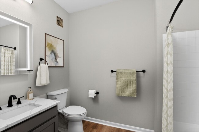 Transform your lifestyle at Eagle Rock Apartments at Fishkill. This modern bathroom features stylish finishes and ample space, perfect for your daily routine. Don't miss out—schedule a tour today to see your future home!