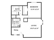 One Bedroom One Bathroom, Kitchen cabinets over stove have an opening into the dining room that can fit bar stools.