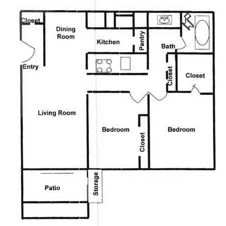 2br/2bth 900 SF