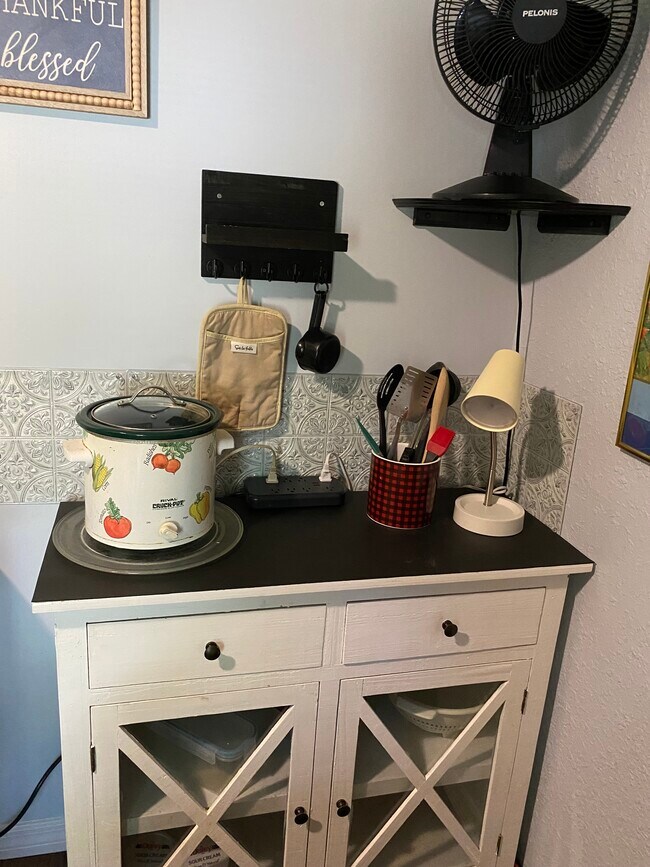 Glass and wood cabinet for food and crockpot - 45335 Eula B Rd Unit Efficiency Apt