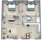 2 Bed 1 Bath Upstairs - 707 sq ft.png