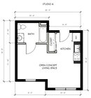 2100 Springport Apartments Studio Floorplan. Stainless Steel Appliances and Modern Finishes.