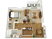 3D Floorplan Upper - 1 Bedroom
