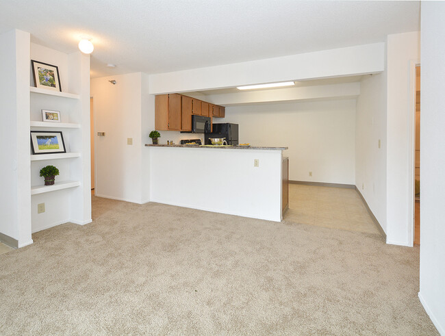 Built-In Shelves in Living Room - Park at Olathe Station Apartments