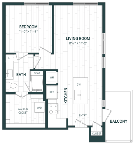 Floor Plan - 1 Bed/1 Bath-A12c
