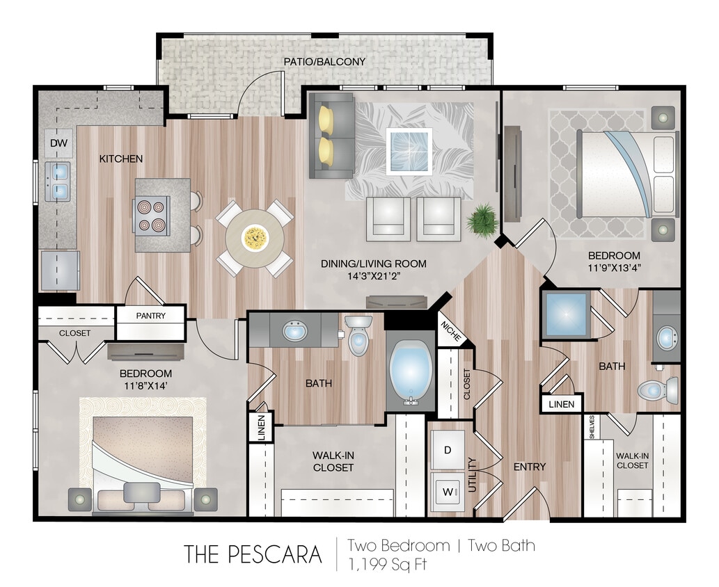 Floor Plan - Pescara | 2 Bed | 2 Bath | 22CNR