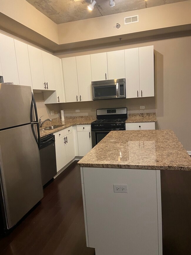 recently painted kitchen with white cabinets and granite countertops - 1464 S Michigan Ave Unit Apt 1805