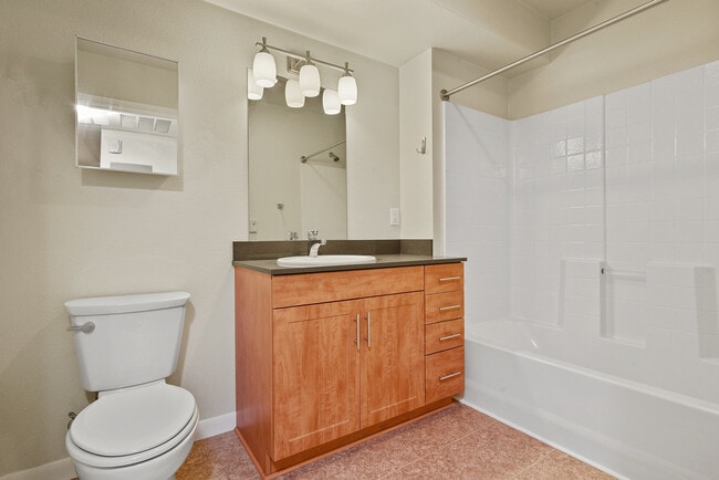 Lovely, roomy bathroom with tile floors