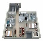 2 Bedroom, 2 Bath (1,145 sqft.)