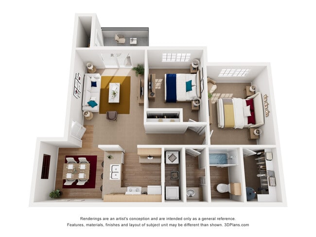 2 habitaciones, 1 baño pequeño