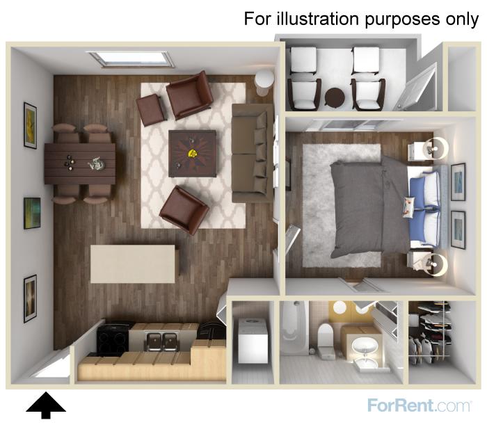 Floor Plan - 1 Bed 1 Bath Large