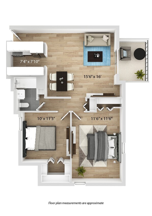 Floor Plan - Two Bedroom One Bathroom 