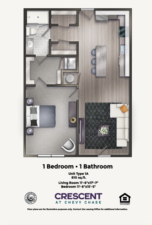 Floor Plan - One Bedroom/One Bathroom (1A)