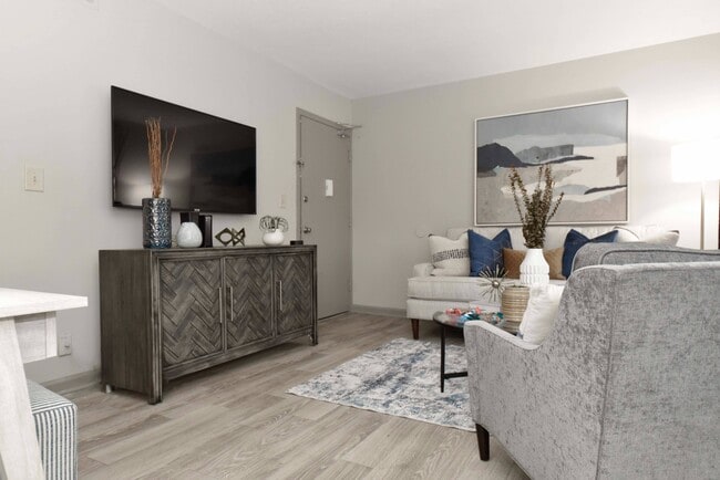 Living Room with Hardwood Style Flooring