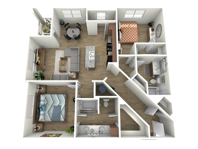 B3 Floorplan - 2 Bed, 2 Bath (80% Income Restricted)