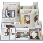 1 Bedroom, 1 Bathroom - Floor Plan