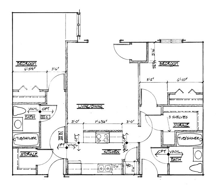 2BR/2BA - Two Bedroom - 977 Sq. Ft.