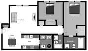 2 bedroom floorplan 990 sq. ft.